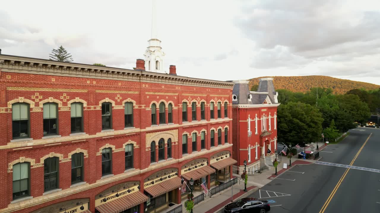 Architectural Buildings In 15 Main St, Lee, MA, USA - Drone Shot