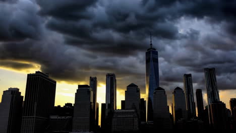 dramatic new york city skyline silhouette at sunset