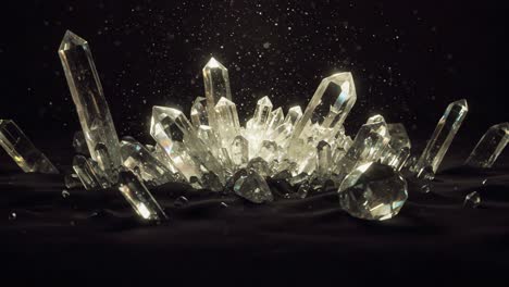 a stunning display of sparkling crystals shimmering in the light amidst a dark background, creating a mesmerizing visual experience of natural beauty