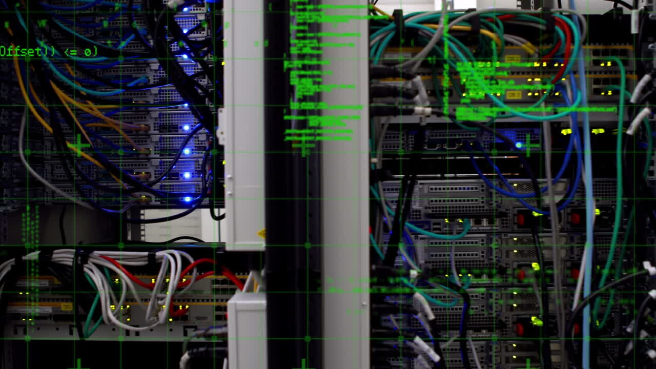 animación del procesamiento de datos en un primer plano del servidor informático
