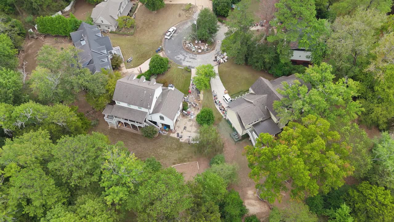 Drone shot of Hurricane Helene damage to a house in Atlanta.