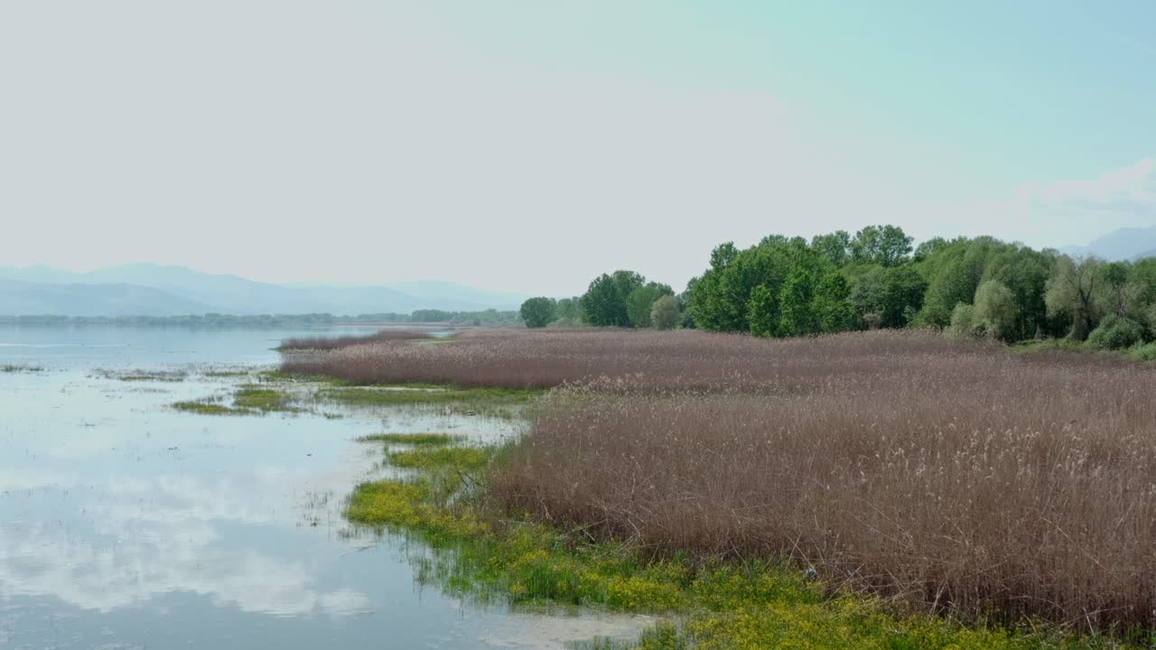 clips aéreos filmados en el lago kerkini - monte beles en el norte de grecia