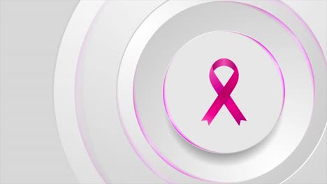 breast cancer awareness month. neon circles motion background and pink ribbon tape