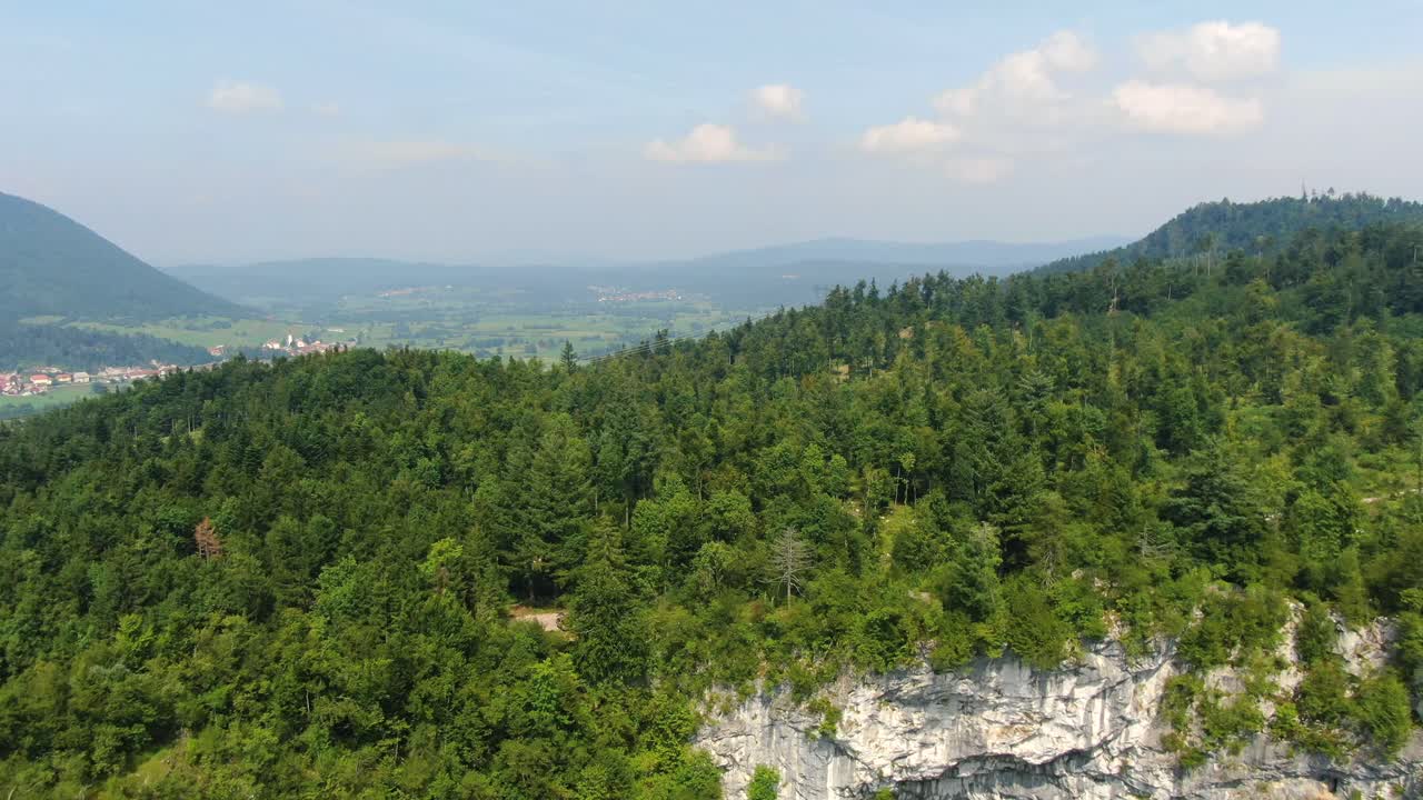 Beautiful valleys and mountains in Rakov Skocjan national wild life park in Cerknica, Slovenia. Aerial shot
