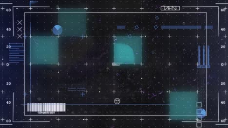 animation of data processing and markers over screen and grid