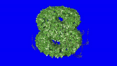 3d leaves forming number 8 with wind effect on blue screen 3d animation