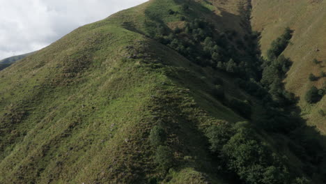 aerial - green hills landscape, tafi del valle, argentina, wide forward shot