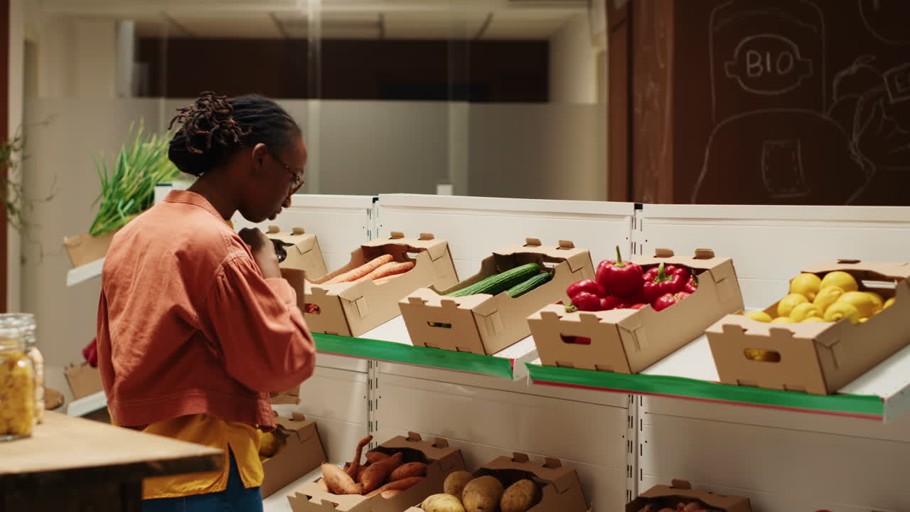 상자 에서 신선 한 수확 된 채소 를 찾는 채식주의자