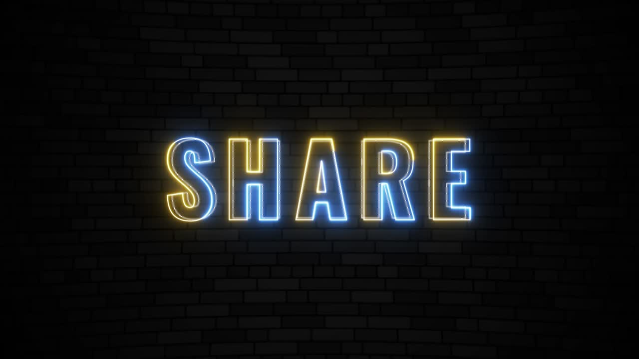 'SHARE' thin line neon border lines title animation. Simple seamless loop animated text. 4k typography motion graphic