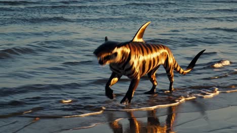 zebra shark running on the beach at sunset