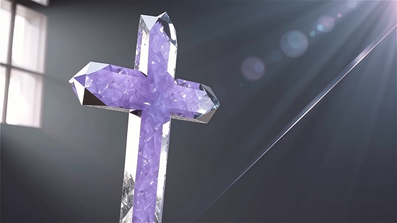 Croix chrétienne, lumière céleste, fond de culte.