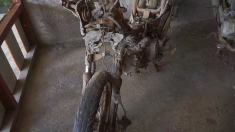 destroyed motorcycle were exposed to hot clouds when the volcanic eruption disaster