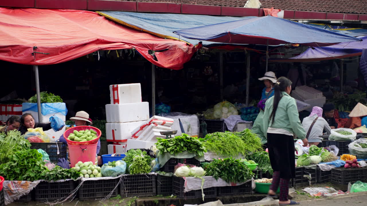 Busy Vegetable Market in Vietnam