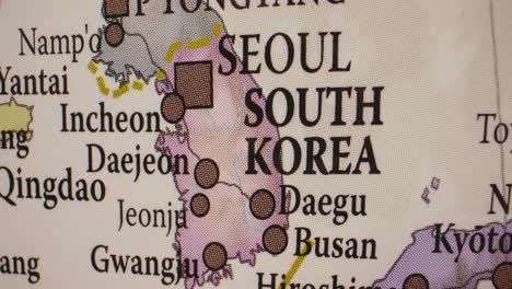 close-up of south korea on a map