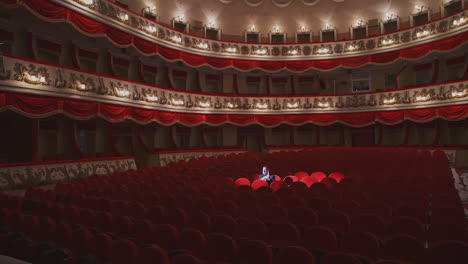 cancellation of theater events during the coronavirus. social distancing and wearing mask after pandemic of covid-19