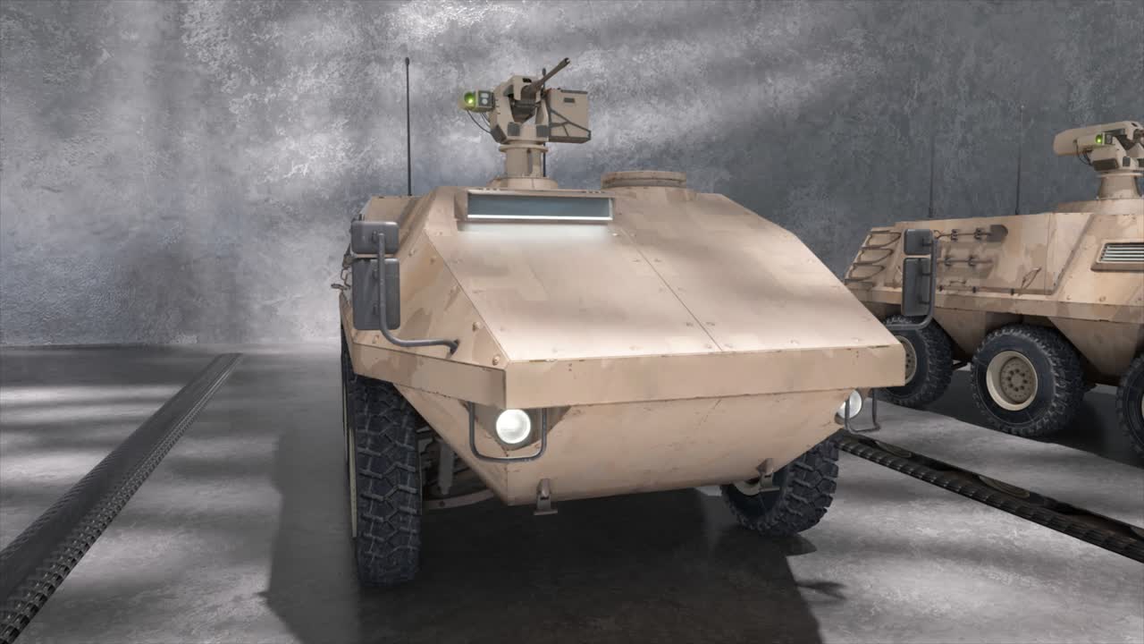 창고에 있는 군용 장갑차