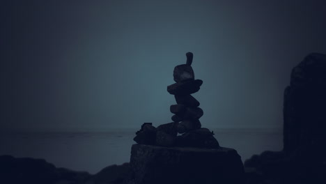 serene rock stack at twilight by the calm sea