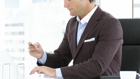 close up of businessman shopping online