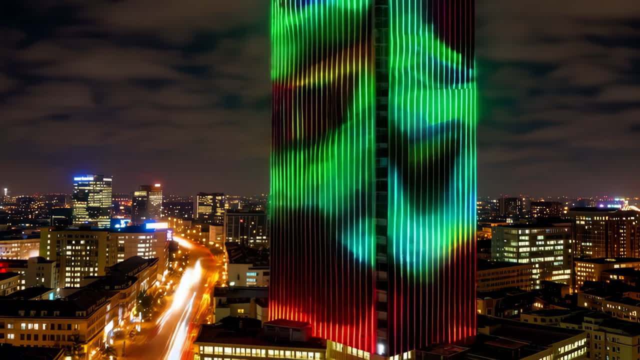 Night Cityscape with Illuminated Tower