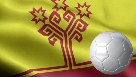 bandera de chuvashia y pelota de fútbol - bandera de chuvashia de alto detalle - bandera nacional patrón de onda de chuvshia elementos en bucle - textura de tela y bucle sin fin - pelota de futbol y bandera