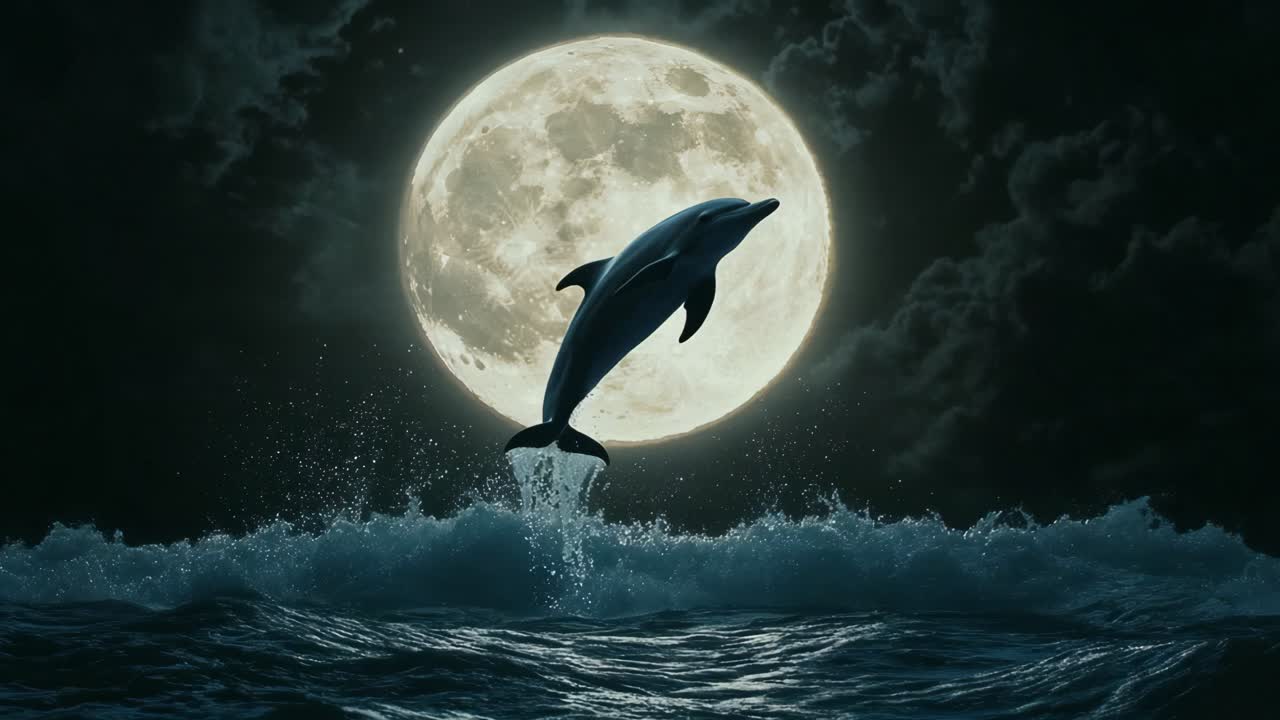 Dolphin Jumping in the Moonlight