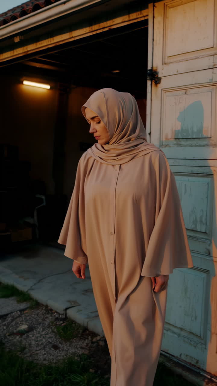 Woman in Beige Abaya and Hijab