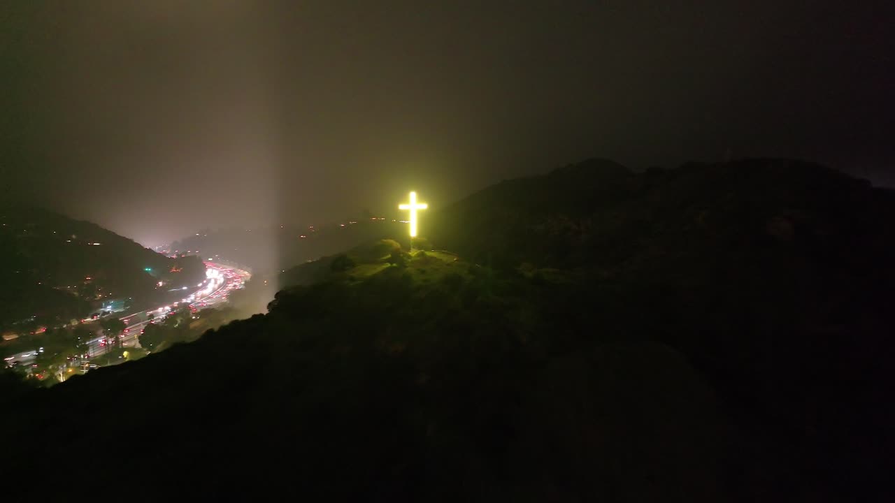 Aerial Shot Of The Hollywood Cross, Pilgrimage Memorial Monument In Los Angeles, California.