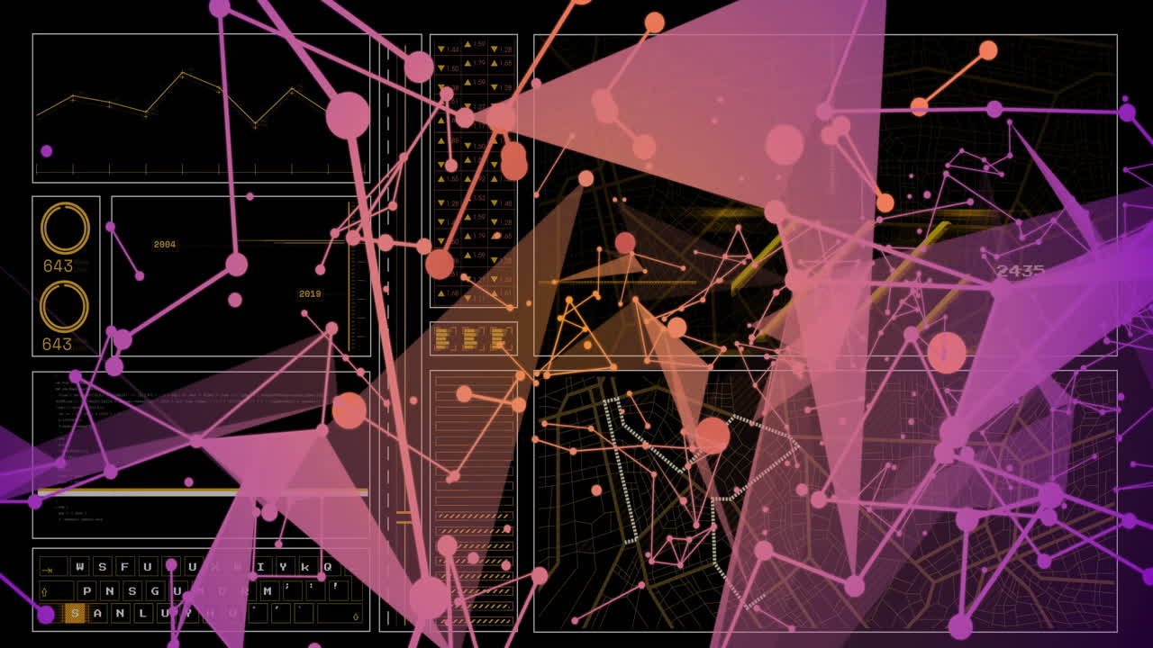 red de conexiones y animación de procesamiento de datos a través de interfaz digital
