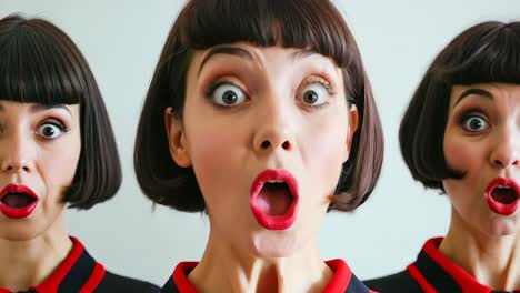 un grupo de tres mujeres con diferentes expresiones faciales