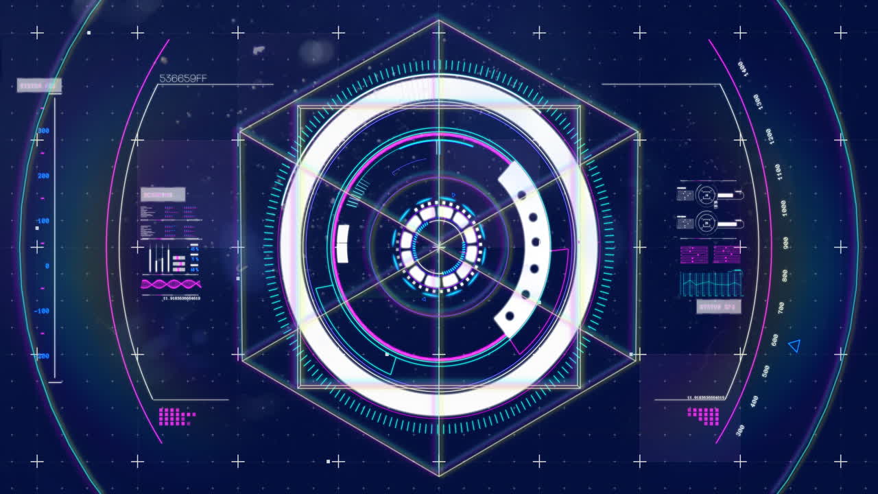 Futuristic HUD interface with circular elements and data processing animation