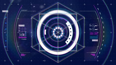 interfaz futurista con elementos circulares y animación de procesamiento de datos