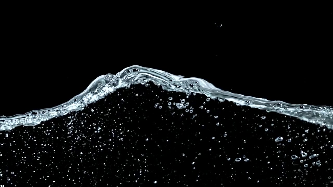Slow Motion Clear Water Wave Splashing on Black Background