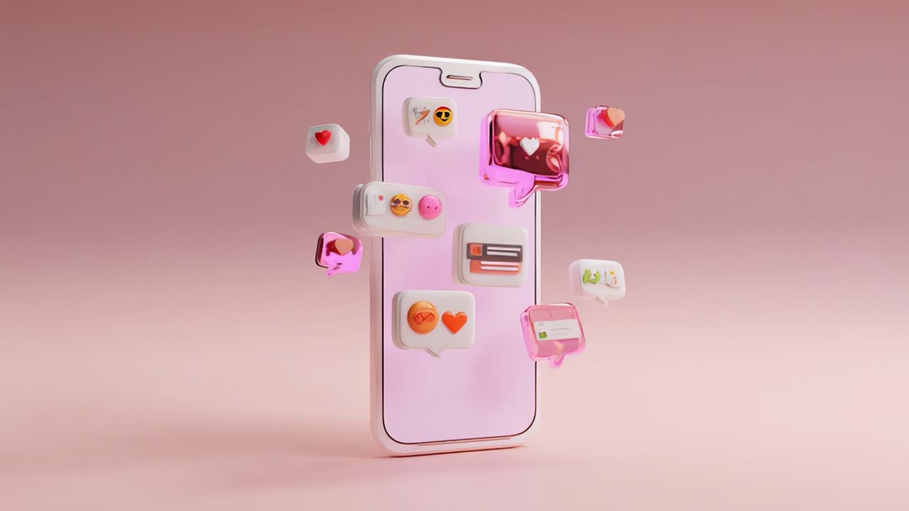 A modern smartphone surrounded by vibrant messaging icons and emojis, showcasing a colorful exchange of digital communication and social interaction in a playful, eye-catching design