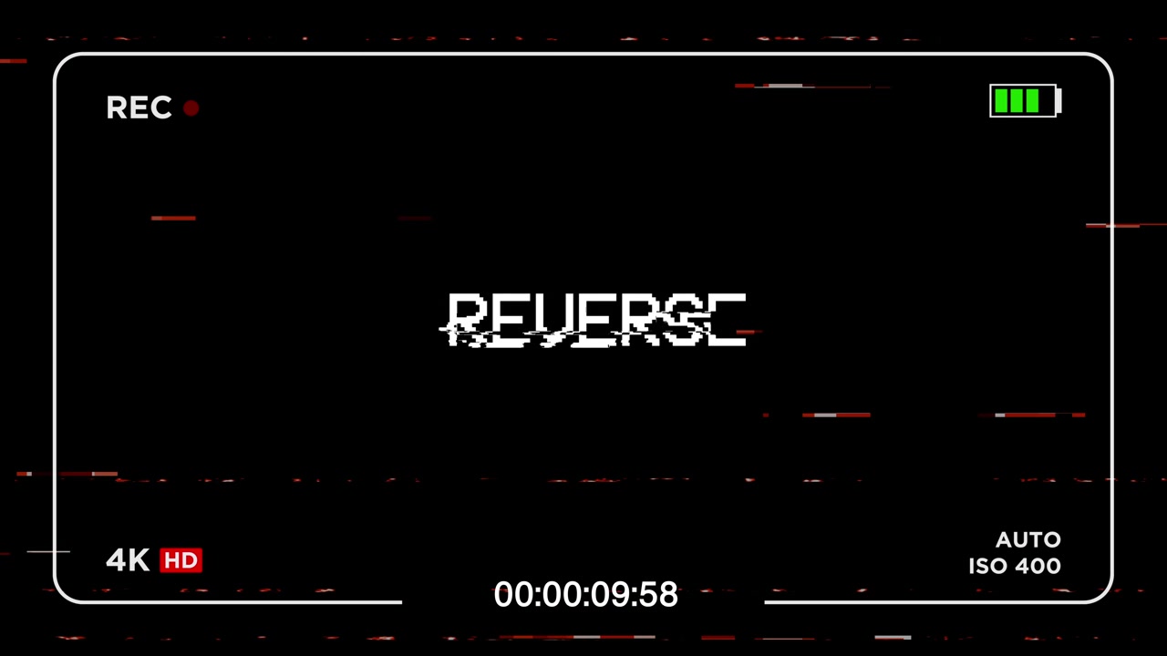 Camera Viewfinder with Glitching Reverse Text and Digital Distortion