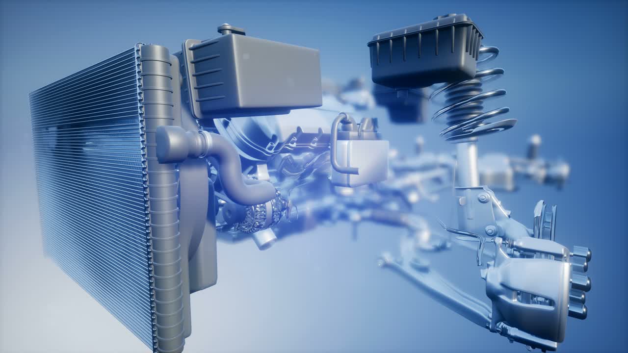 자세한 자동차 엔진 및 다른 부품