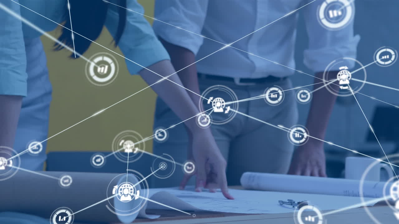 다양한 아키텍트에 대한 아이콘과 연결 네트워크의 애니메이션