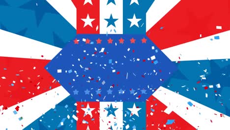 animation of confetti and red, white and blue of united states of america