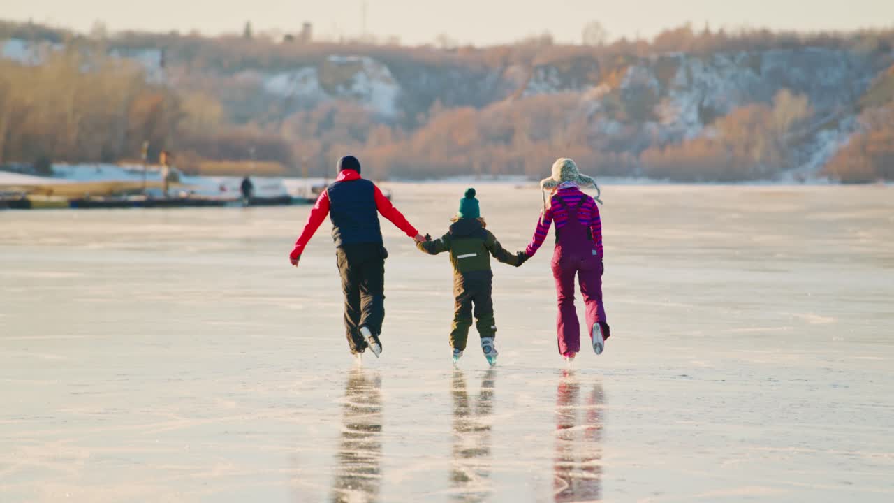 Family Ice Skating on a Frozen Lake