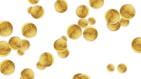 una animación dinámica de monedas de oro en cascada contra un fondo blanco, mostrando movimiento fluido y color vibrante