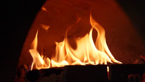 burning wood in a wood-fired oven