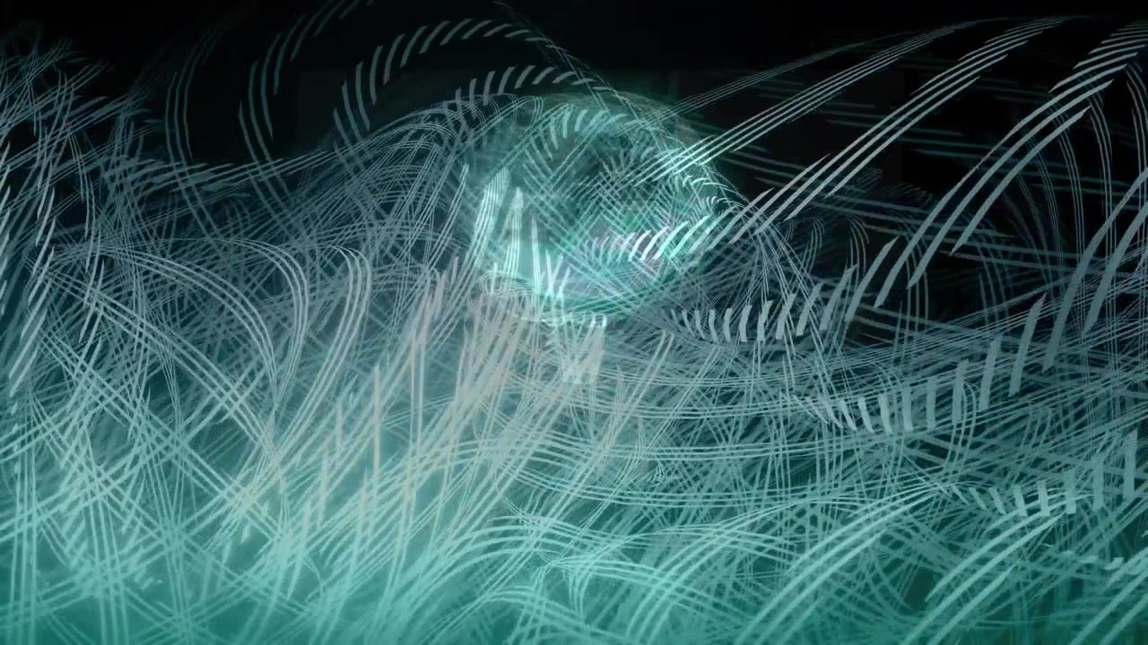 Thin turquoise lines emerging, looping around glowing sphere and pulsating to show energy flow