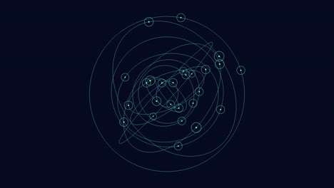 complex network of interconnected lines and circles on a dark blue background