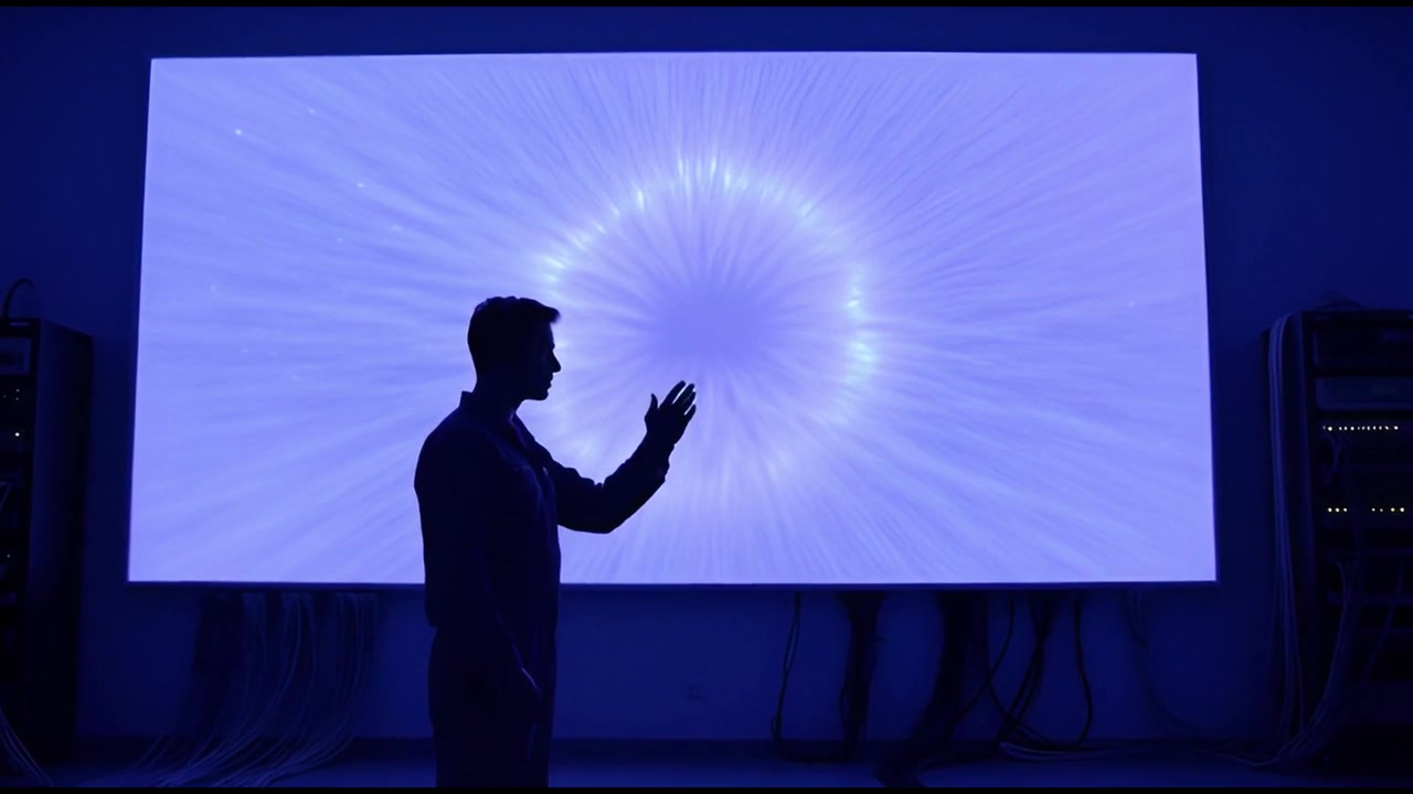 Silhouette eines Mannes mit großem digitalen Bildschirm