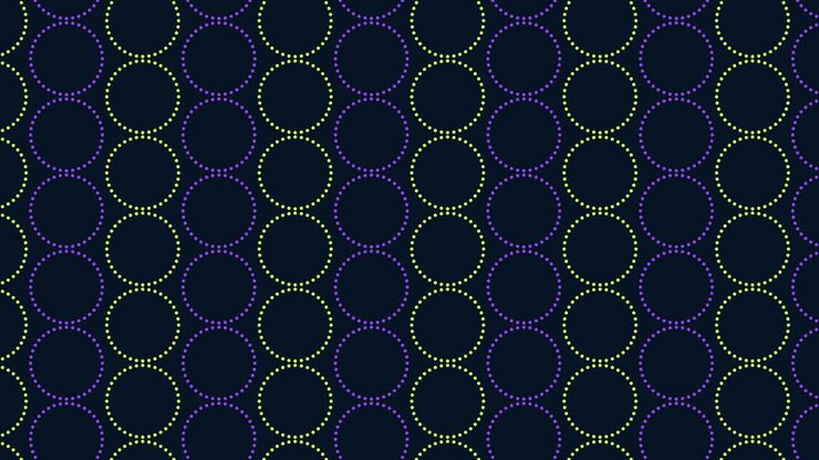 Circular pattern of purple and green circles on black background