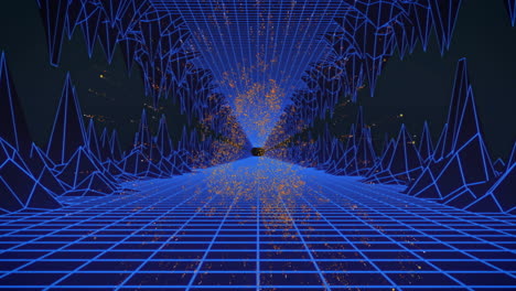 animación de números brillantes contando hacia atrás de 10 a 0 sobre el túnel de cuadrícula azul en negro
