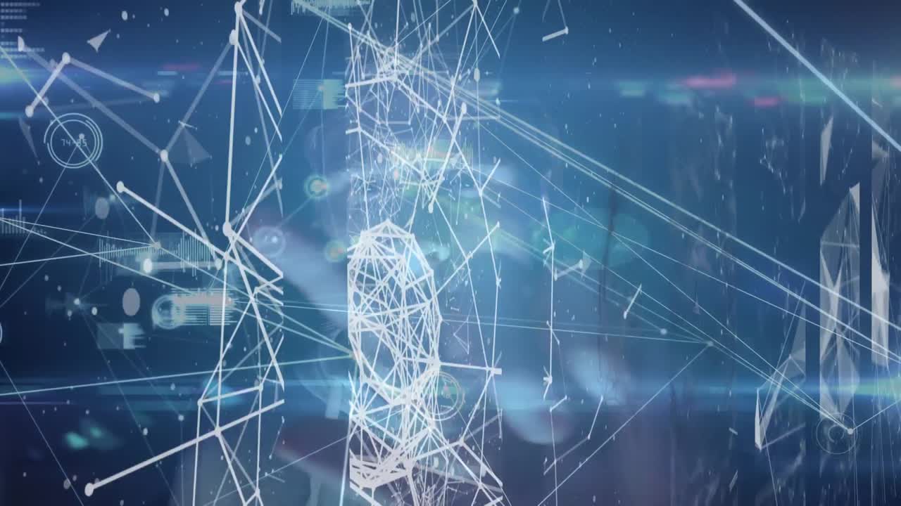 파란색 배경에 대한 연결 네트워크와 데이터 처리