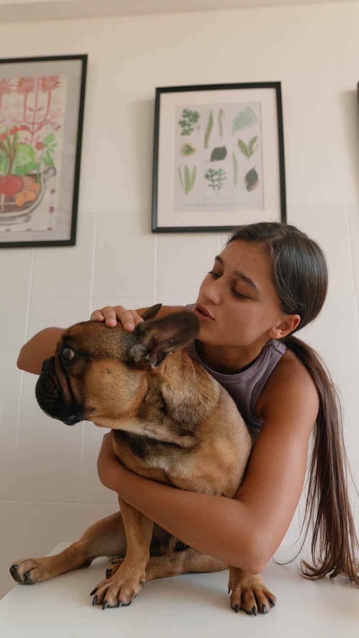 Woman with her French Bulldog