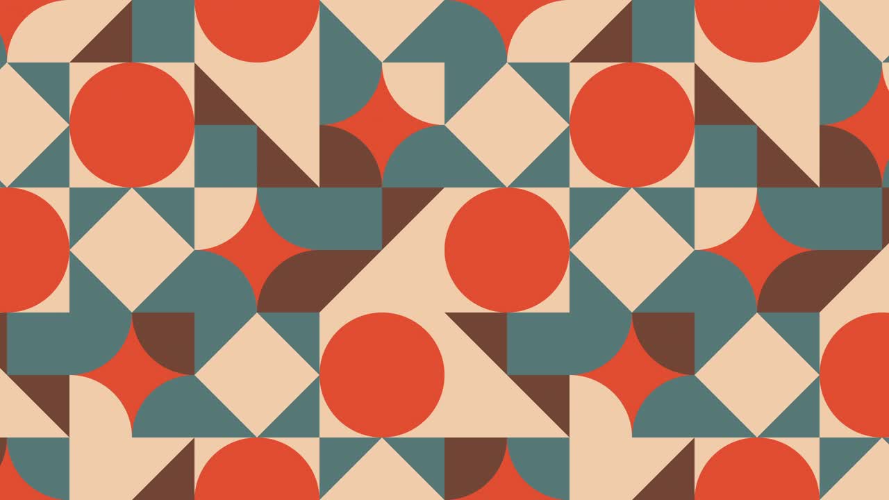 Multicolor shapes in retro geometric pattern. Simple motion graphic seamless loop animation in vintage flat style