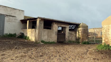 Approaching-a-horse-stable-from-the-outside,-situated-in-Spain,-evokes-the-essence-of-equestrian-care-and-rural-life