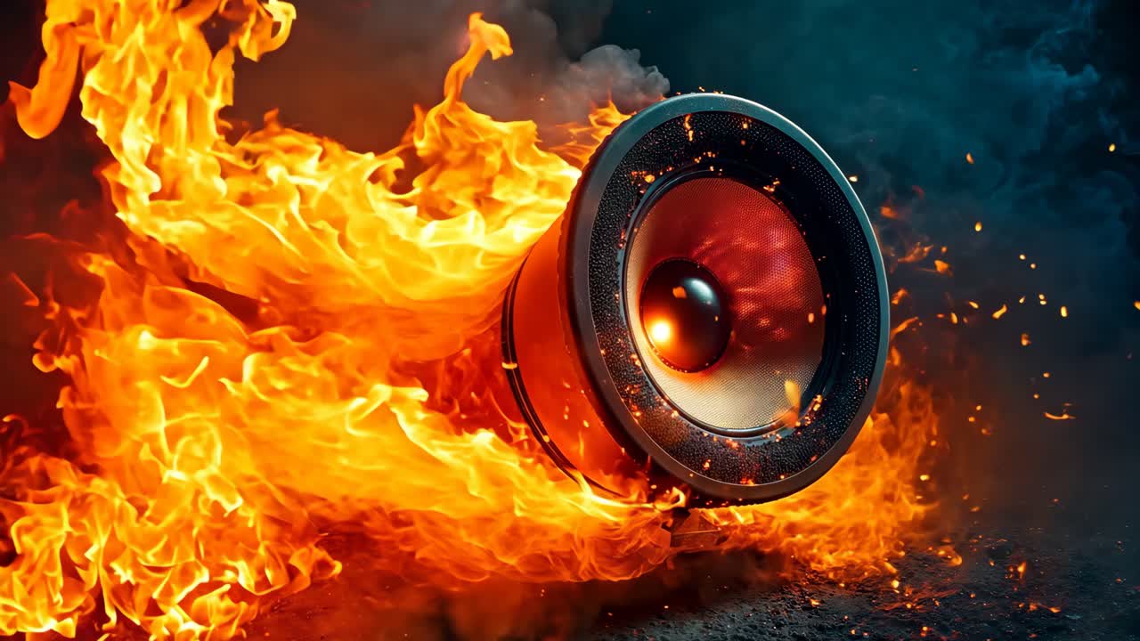 спикер в огне с дымом, выходящим из него